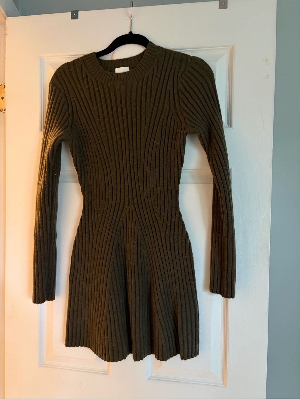 H&M Olive Green Ribbed Wool Long Sleeve Knit Dress